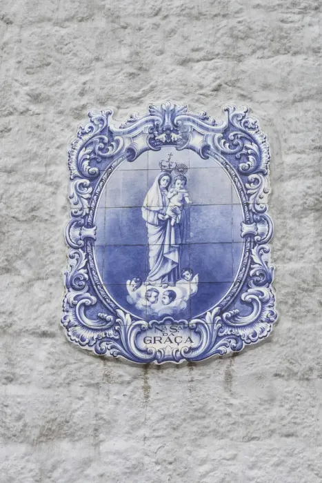 Framed Print : Portugal, Azores, Sao Miguel Island, Gorreana, Azulejo tile panel of Virgin Mary