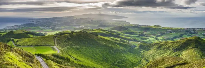 Framed Print : Portugal, Azores, Sao Miguel Island, Pico Barrosa Mountain, elevated island view looking Framed Print : Portugal, Azores, Sao Miguel Island, Pico Barrosa Mountain, elevated island view looking