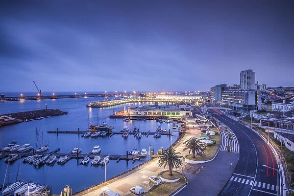 Portugal, Azores, Sao Miguel Island, Ponta Delgada, elevated city view from Avenida