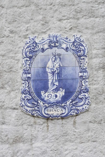 Portugal, Azores, Sao Miguel Island, Gorreana, Azulejo tile panel of Virgin Mary