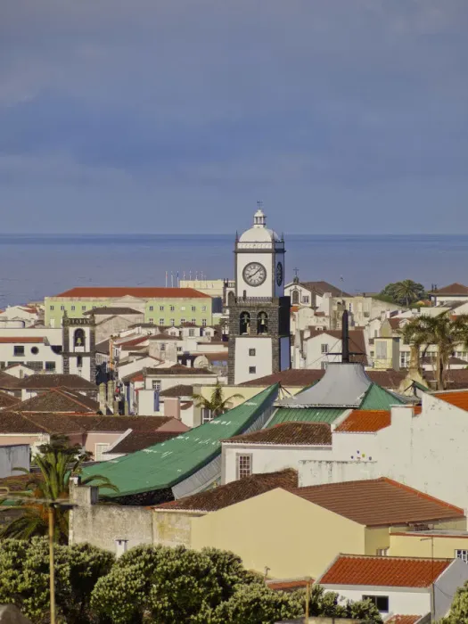 Framed Print : Portugal, Azores, Sao Miguel, Ponta Delgada, Elevated view of the Old Town
