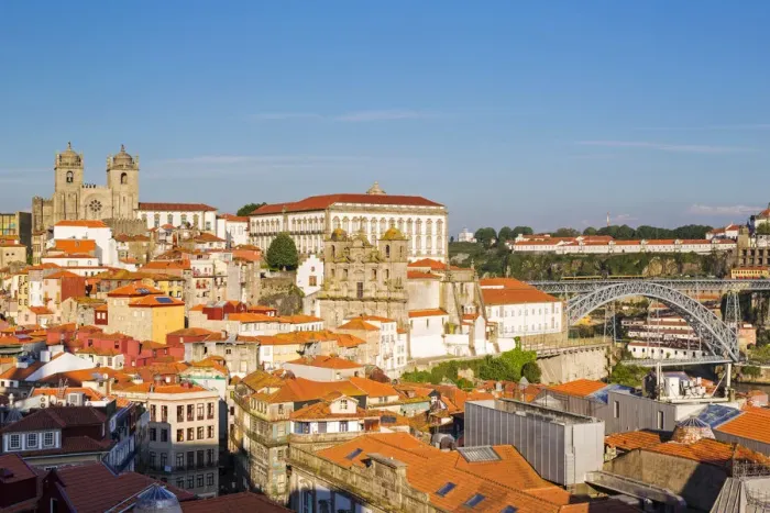 Framed Print : Portugal, Douro Litoral, Porto. An evening view of Se Cathedral and Igreja de Sao Framed Print : Portugal, Douro Litoral, Porto. An evening view of Se Cathedral and Igreja de Sao