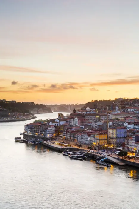 Framed Print : Portugal, Douro Litoral, Porto. Sunset over the UNESCO listed Ribeira district, viewed Framed Print : Portugal, Douro Litoral, Porto. Sunset over the UNESCO listed Ribeira district, viewed