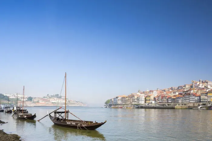 Framed Print : Portugal, Douro Litoral, Porto. The view across the Douro River to the UNESCO listed