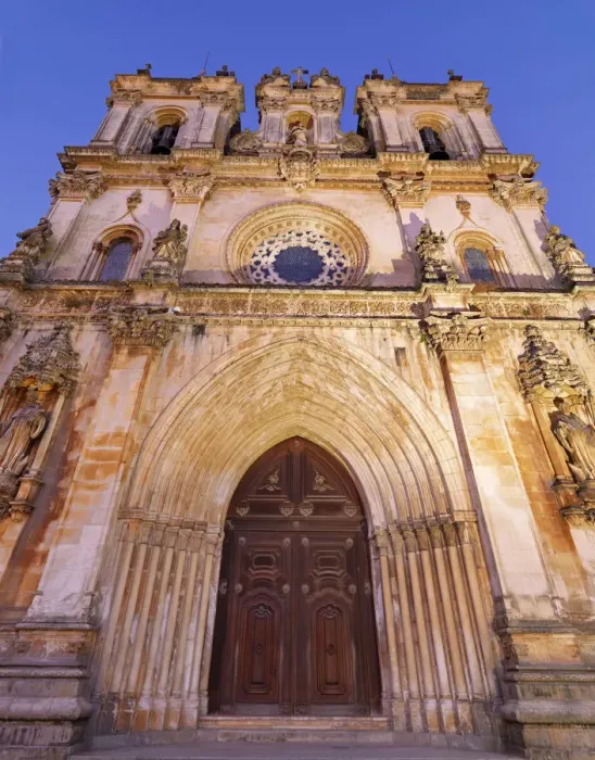 Framed Print : Portugal, Estremadura, Alcobaca, Facade of Santa Maria de Alcobaca Monastery at dusk Framed Print : Portugal, Estremadura, Alcobaca, Facade of Santa Maria de Alcobaca Monastery at dusk
