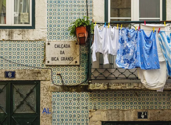 Framed Print : Portugal, Lisbon, Calcada da Bica Grande, Wall covered with Traditional Portuguese Framed Print : Portugal, Lisbon, Calcada da Bica Grande, Wall covered with Traditional Portuguese