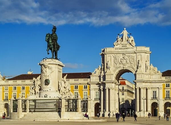 Portugal, Lisbon, Commerce Square, View of the Statue of King Jose I by Machado de Castro