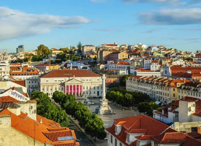 Framed Print : Portugal, Lisbon, Elevated view of the Pedro IV Square Framed Print : Portugal, Lisbon, Elevated view of the Pedro IV Square