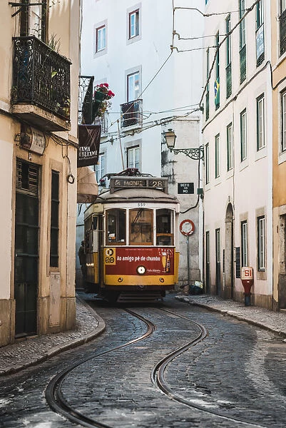Portugal, Lisbon. The famous touristy line 28 of the Lisbon tramway in Alafama district
