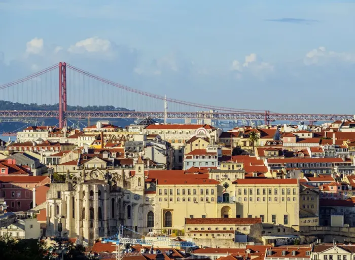 Framed Print : Portugal, Lisbon, Miradouro da Graca, View towards the Carmo Convent and the 25 de Framed Print : Portugal, Lisbon, Miradouro da Graca, View towards the Carmo Convent and the 25 de
