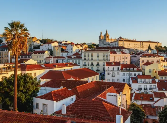 Framed Print : Portugal, Lisbon, Miradouro das Portas do Sol, View over Alfama Neighbourhood towards Framed Print : Portugal, Lisbon, Miradouro das Portas do Sol, View over Alfama Neighbourhood towards