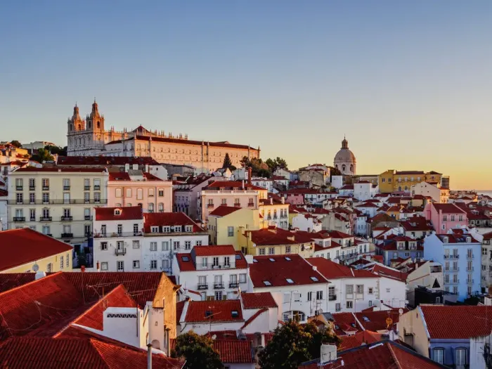 Framed Print : Portugal, Lisbon, Miradouro das Portas do Sol, View over Alfama Neighbourhood towards Framed Print : Portugal, Lisbon, Miradouro das Portas do Sol, View over Alfama Neighbourhood towards