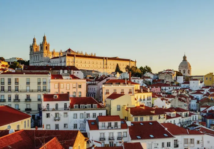 Framed Print : Portugal, Lisbon, Miradouro das Portas do Sol, View over Alfama Neighbourhood towards Framed Print : Portugal, Lisbon, Miradouro das Portas do Sol, View over Alfama Neighbourhood towards