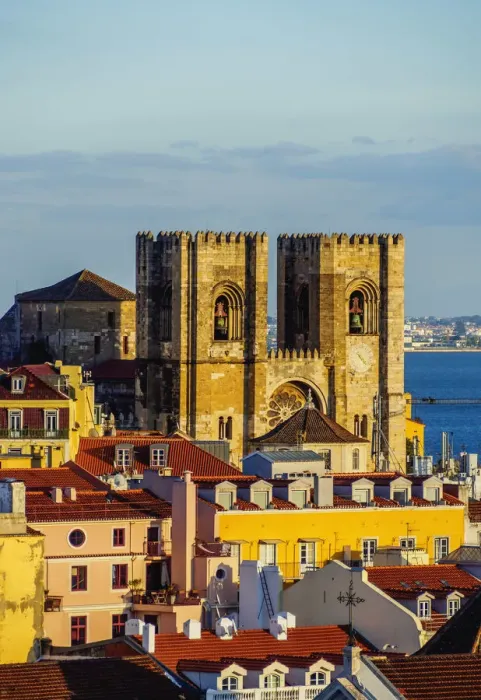 Framed Print : Portugal, Lisbon, Miradouro de Santa Justa, View towards the Cathedral Se