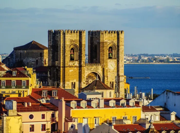 Framed Print : Portugal, Lisbon, Miradouro de Santa Justa, View towards the Cathedral Se