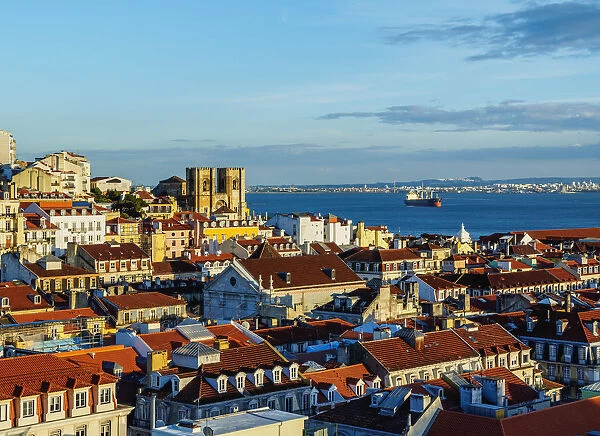 Portugal, Lisbon, Miradouro de Santa Justa, View towards the Cathedral Se