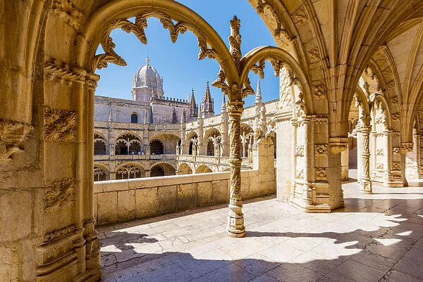 Portugal, Lisbon, Santa Maria de Belem. The gothic cloister of the Jeronimos Monastery