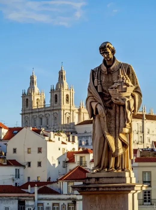 Framed Print : Portugal, Lisbon, Statue of Sao Vicente and the Monastery of Sao Vicente de Fora Framed Print : Portugal, Lisbon, Statue of Sao Vicente and the Monastery of Sao Vicente de Fora