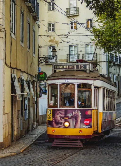 Framed Print : Portugal, Lisbon, Typical tram in Alfama