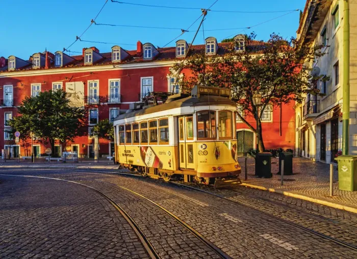Framed Print : Portugal, Lisbon, Typical tram in Alfama Framed Print : Portugal, Lisbon, Typical tram in Alfama