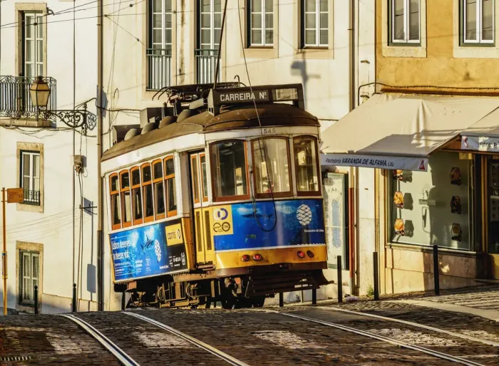 Framed Print : Portugal, Lisbon, Typical tram in Alfama Framed Print : Portugal, Lisbon, Typical tram in Alfama