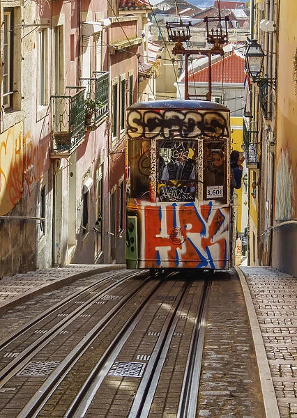 Portugal, Lisbon, View of the Bica Funicular