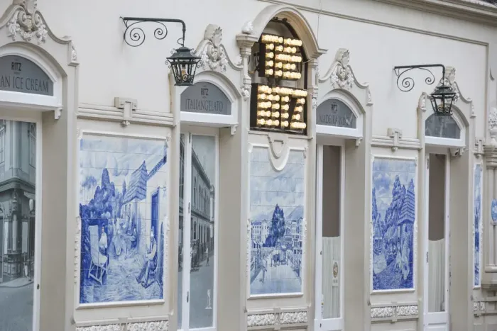 Framed Print : Portugal, Madeira, Funchal, Ritz cafe, Hand painted tiles portraying old Madeira scenes Framed Print : Portugal, Madeira, Funchal, Ritz cafe, Hand painted tiles portraying old Madeira scenes