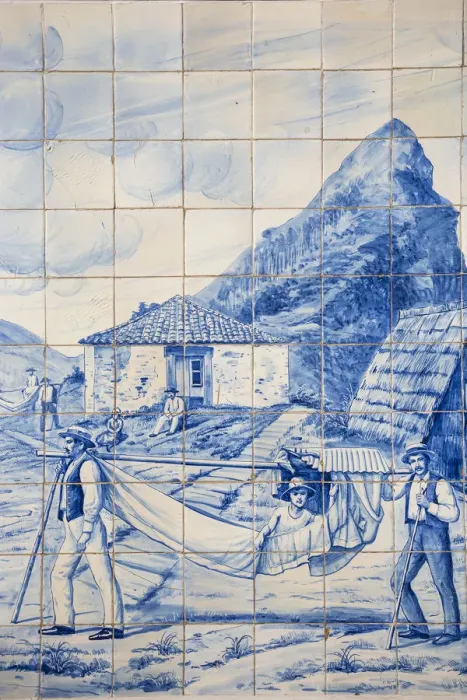Framed Print : Portugal, Madeira, Funchal, Ritz cafe, Hand painted tiles portraying old Madeira scenes Framed Print : Portugal, Madeira, Funchal, Ritz cafe, Hand painted tiles portraying old Madeira scenes