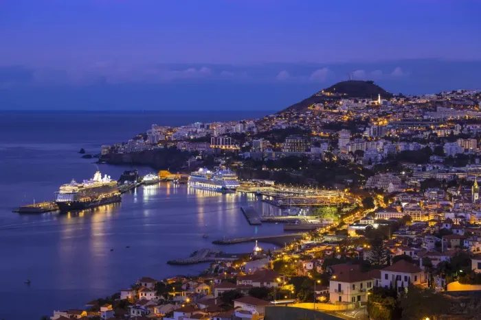 Framed Print : Portugal, Madeira, Funchal, View of Funchal harbour and town Framed Print : Portugal, Madeira, Funchal, View of Funchal harbour and town
