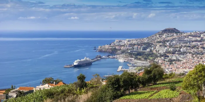 Framed Print : Portugal, Madeira, Funchal, View of Funchal harbour and town Framed Print : Portugal, Madeira, Funchal, View of Funchal harbour and town