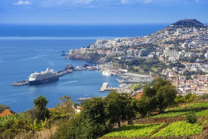 Framed Print : Portugal, Madeira, Funchal, View of Funchal harbour and town Framed Print : Portugal, Madeira, Funchal, View of Funchal harbour and town