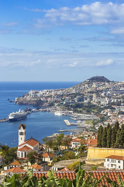 Portugal, Madeira, Funchal, View of Sao Goncalo Church overlooking Funchal harbour