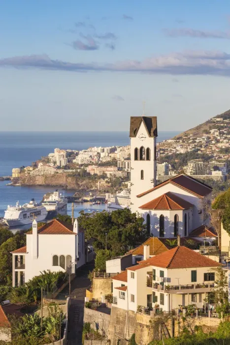 Framed Print : Portugal, Madeira, Funchal, View of Sao Goncalo Church overlooking Funchal harbour