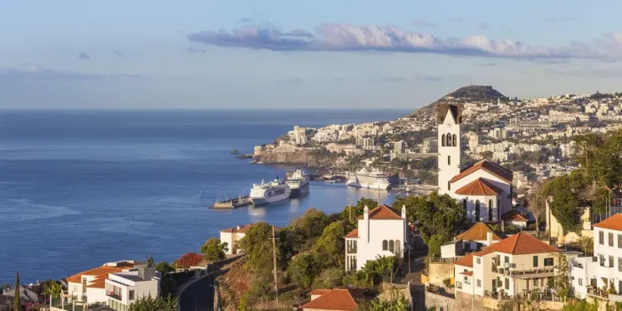 Framed Print : Portugal, Madeira, Funchal, View of Sao Goncalo Church overlooking Funchal harbour Framed Print : Portugal, Madeira, Funchal, View of Sao Goncalo Church overlooking Funchal harbour