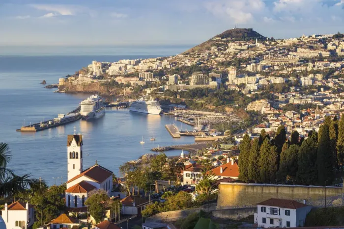 Framed Print : Portugal, Madeira, Funchal, View of Sao Goncalo Church overlooking Funchal harbour Framed Print : Portugal, Madeira, Funchal, View of Sao Goncalo Church overlooking Funchal harbour