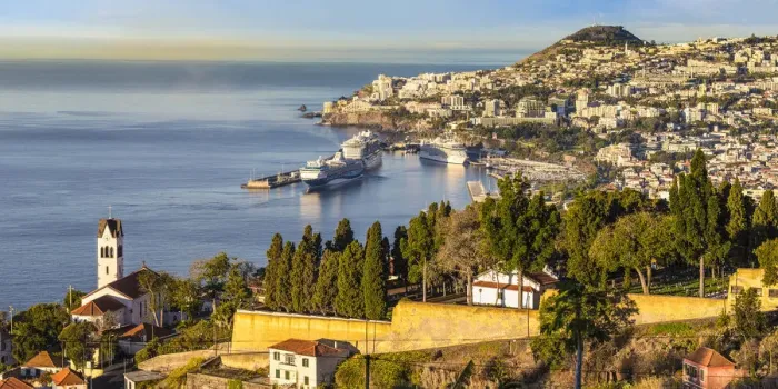 Framed Print : Portugal, Madeira, Funchal, View of Sao Goncalo Church overlooking Funchal harbour Framed Print : Portugal, Madeira, Funchal, View of Sao Goncalo Church overlooking Funchal harbour