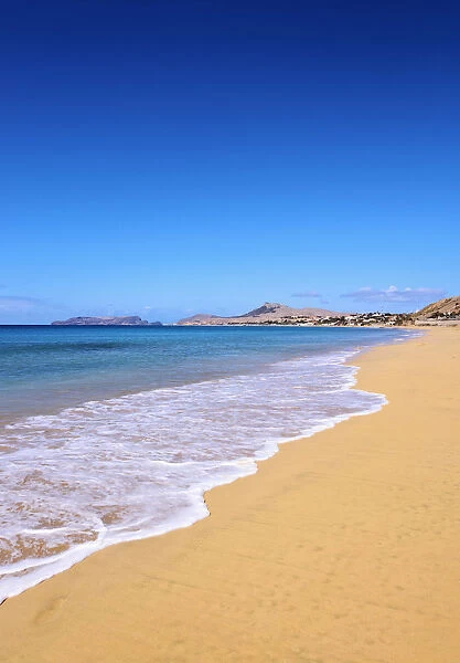 Portugal, Madeira Islands, Porto Santo, Vila Baleira, view of the sandy beach of Porto