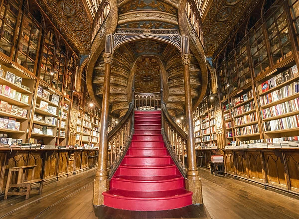 Portugal, Norte region, Porto (Oporto). Lello Bookstore (Livraria Lello) and its famous