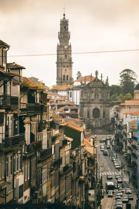 Framed Print : Portugal, Norte region, Porto (Oporto). City street and Clerigos church with the famous