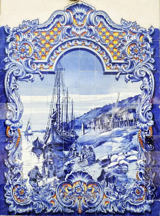 Framed Print : Portuguese traditional blue tiles (1932). Santarem market, Portugal Framed Print : Portuguese traditional blue tiles (1932). Santarem market, Portugal