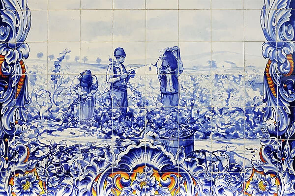 Portuguese traditional blue tiles (1932). Santarem market, Portugal