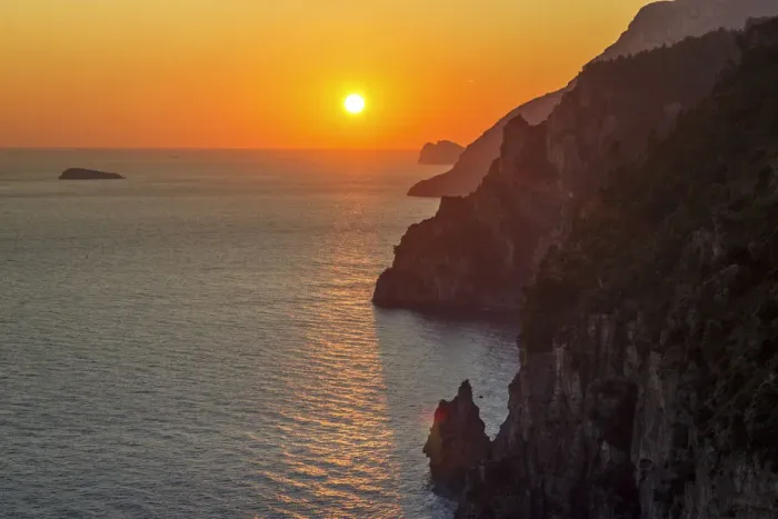Framed Print : Positano, Campania, Italy. Sunset over the Amalfi Coast
