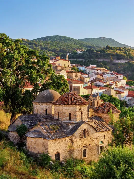 Framed Print : Post-Byzantine Church of Ai Giannaki or St. John at sunset, elevated view, Ano Vathy, Samos Town, Samos Island, North Aegean, Greece Framed Print : Post-Byzantine Church of Ai Giannaki or St. John at sunset, elevated view, Ano Vathy, Samos Town, Samos Island, North Aegean, Greece