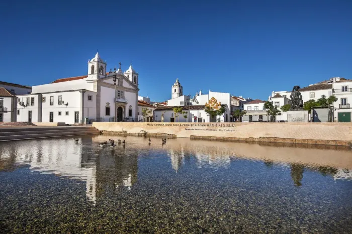 Framed Print : Praca do Infante with church Santa Maria, Lagos, Algarve, Portugal