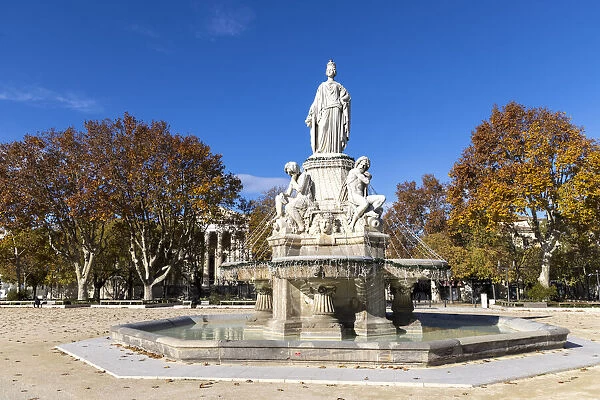 Pradier Fountain on Charles de Gaulle Esplanade, Nimes, Gard, Languedoc-Roussillon, France