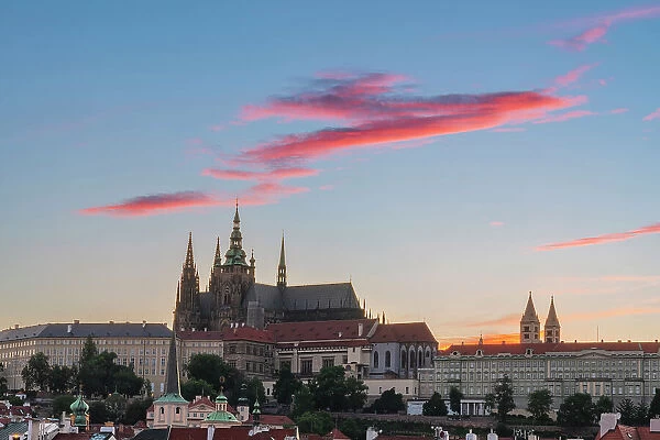 Prague Castle against sky at sunset, Prague, Bohemia, Czech Republic