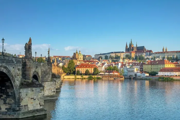 Framed Print : Prague Castle, St. Vitus Cathedral, Vltava river & Charles Bridge, Prague, Czech Republic Framed Print : Prague Castle, St. Vitus Cathedral, Vltava river & Charles Bridge, Prague, Czech Republic