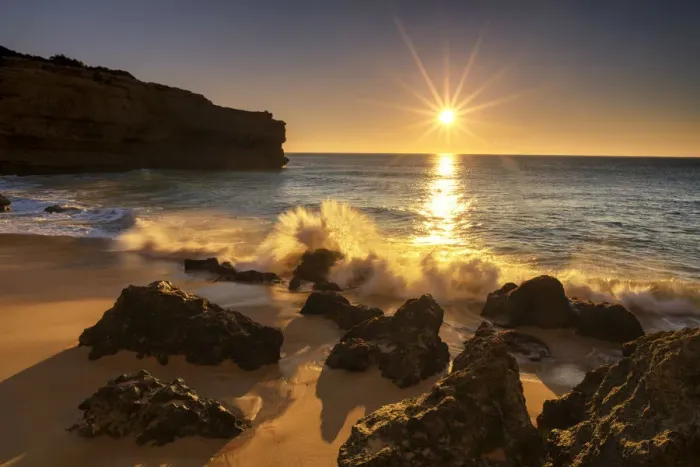Framed Print : Praia da Albandeira at Sunrise, Algarve, Portugal Framed Print : Praia da Albandeira at Sunrise, Algarve, Portugal