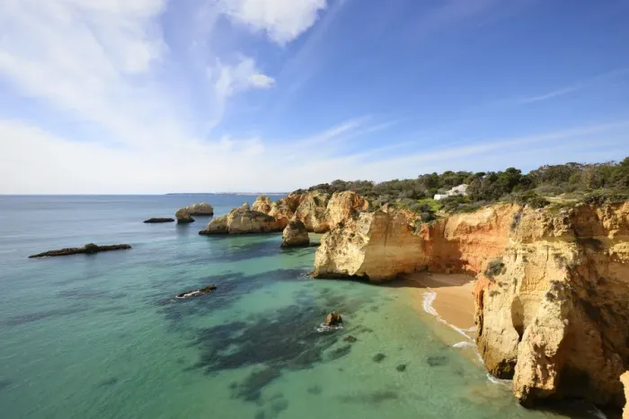 Framed Print : Praia de Joao de Arens (Joao de Arens beach), Portimao. Algarve, Portugal