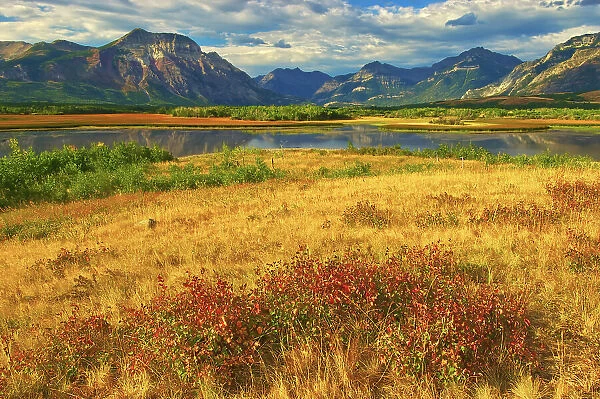 Prairie meets the Canadian Rocky Mountains, Waterton Lakes National Park, Alberta, Canada